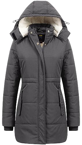 CREATMO US Women's Plus Size Waterproof Ski Outwear Parka Puffer Jacket Hooded Long Quilted Snow Coat Dark Grey M - Image 1