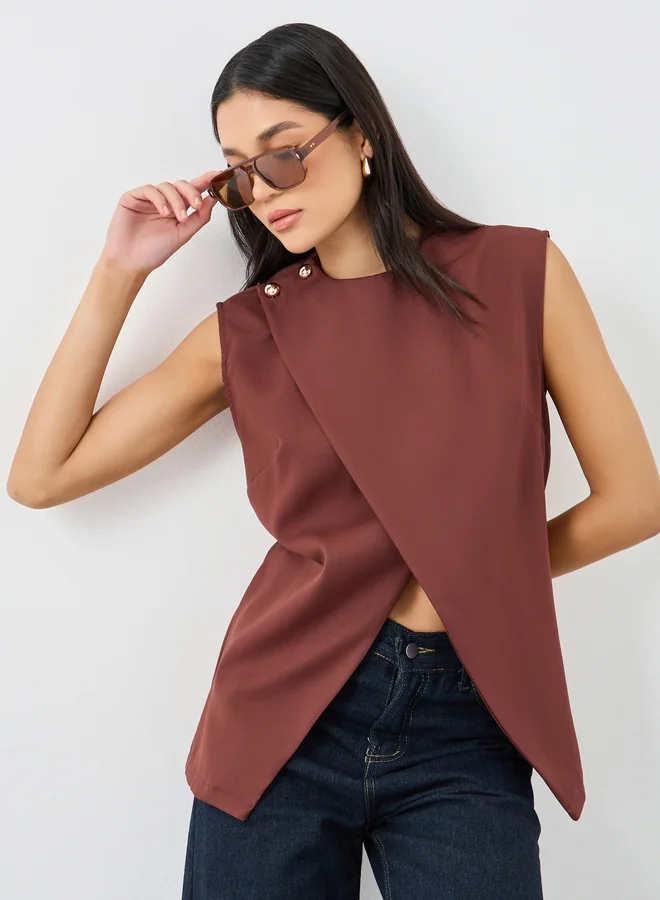 Styli Styli Brown Solid Asymmetric Hem Waistcoat