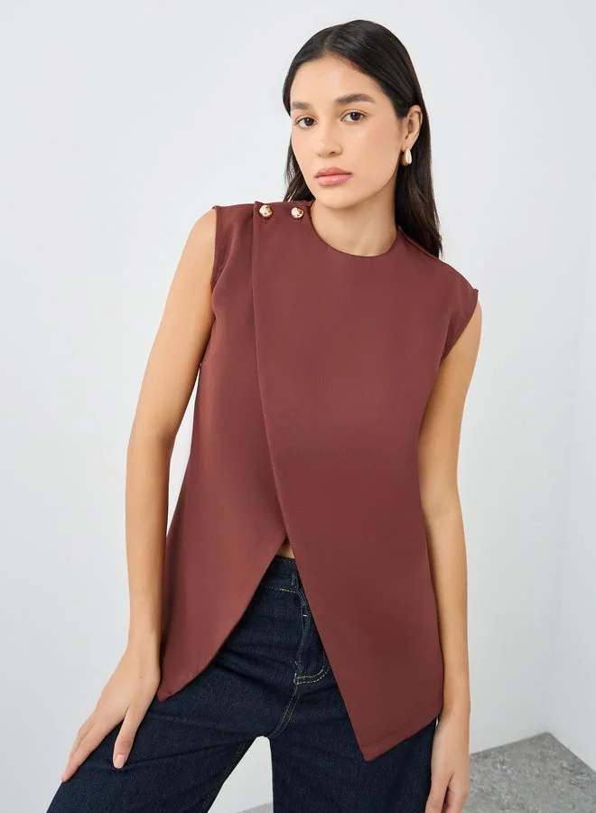 Styli Brown Solid Asymmetric Hem Waistcoat