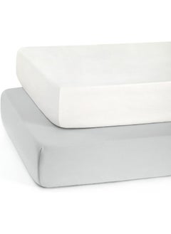 TILLYOU TILLYOU Fitted Crib Sheet Set 2 Pack - Super Soft Toddler Bed Sheets for Standard Crib and Toddler Mattresses, 28"x52"x8", White & Gray  - Image 1