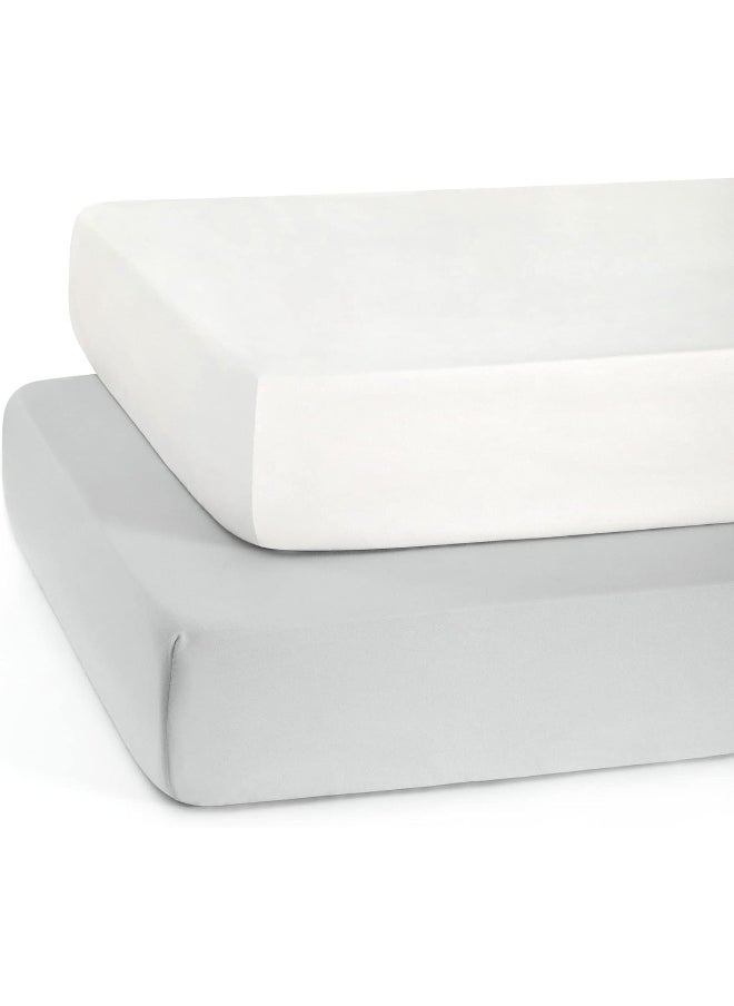 TILLYOU - TILLYOU Fitted Crib Sheet Set 2 Pack - Super Soft Toddler Bed Sheets for Standard Crib and Toddler Mattresses, 28"x52"x8", White & Gray - Image 1