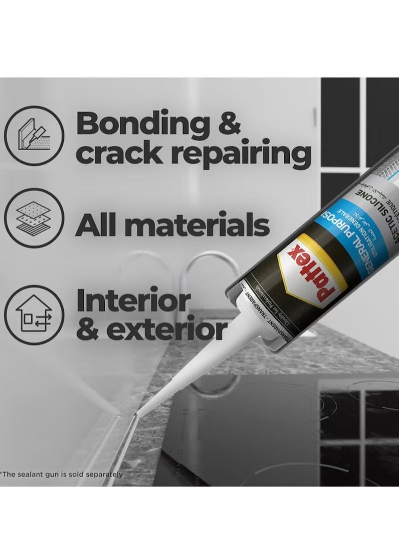 Pattex SL212 General Purpose Acetic Silicone - White - 280ml - High-quality, waterproof and moisture-resistant sealant for domestic and industrial uses. Single piece. - Image 4