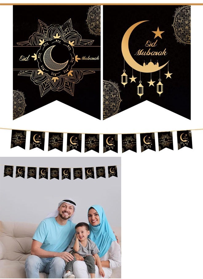 VUCATIN Ramadan Banner Decorations for Home Eid Mubarak Sign Ramadan Kareem Banner Party Decorations Welcome Banner for Eid Mubarak Home Door Party Supplies (Black)  - Image 1