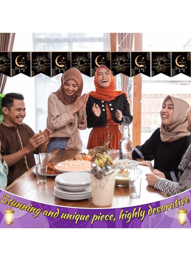 VUCATIN Ramadan Banner Decorations for Home Eid Mubarak Sign Ramadan Kareem Banner Party Decorations Welcome Banner for Eid Mubarak Home Door Party Supplies (Black)  - Image 3