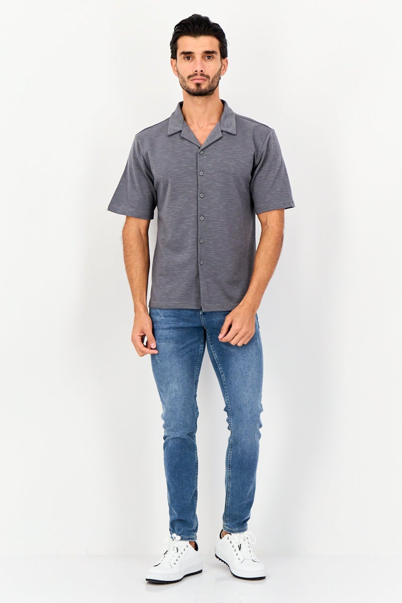 Core Elements Men Regular Fit Chambray Short Sleeves Casual Shirt, Charcoal Grey - Image 3