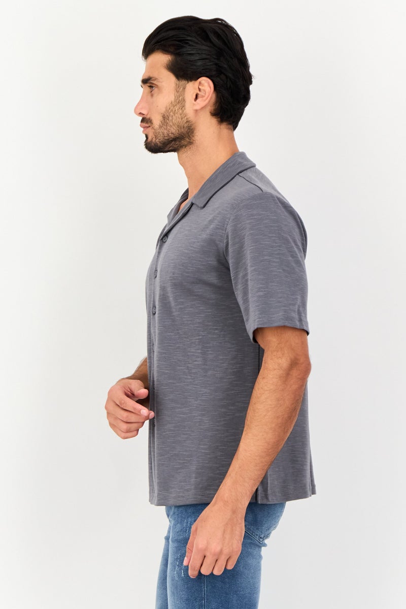 Core Elements Men Regular Fit Chambray Short Sleeves Casual Shirt, Charcoal Grey - Image 4
