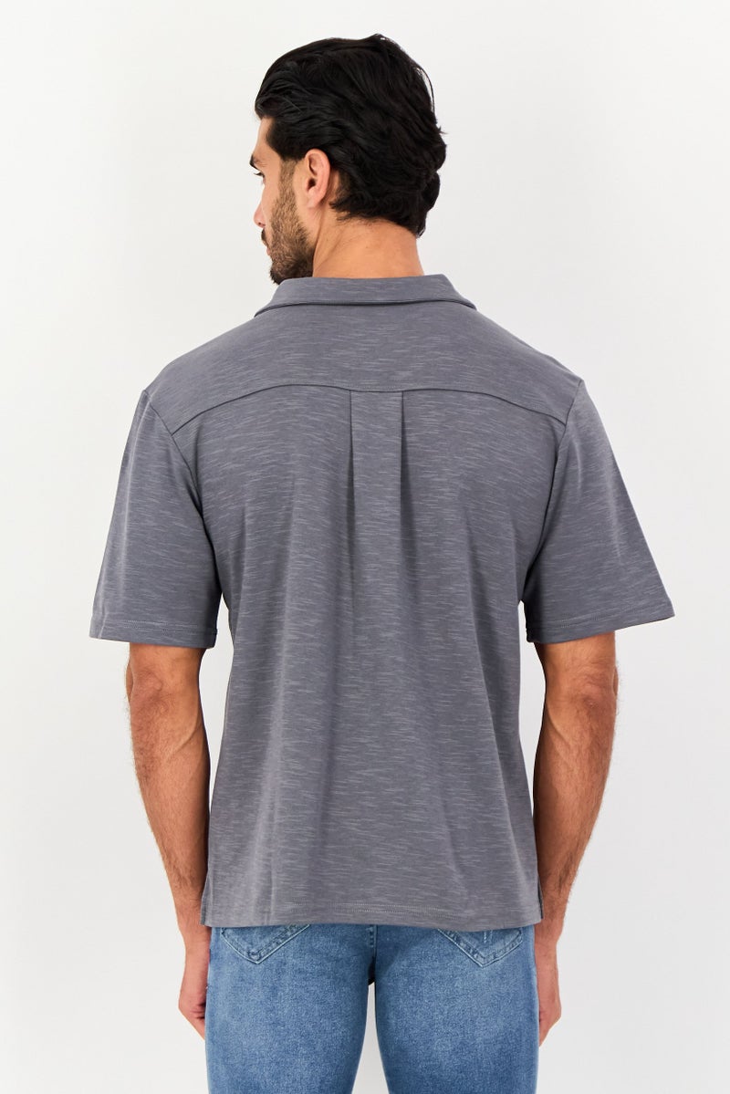 Core Elements Men Regular Fit Chambray Short Sleeves Casual Shirt, Charcoal Grey - Image 2