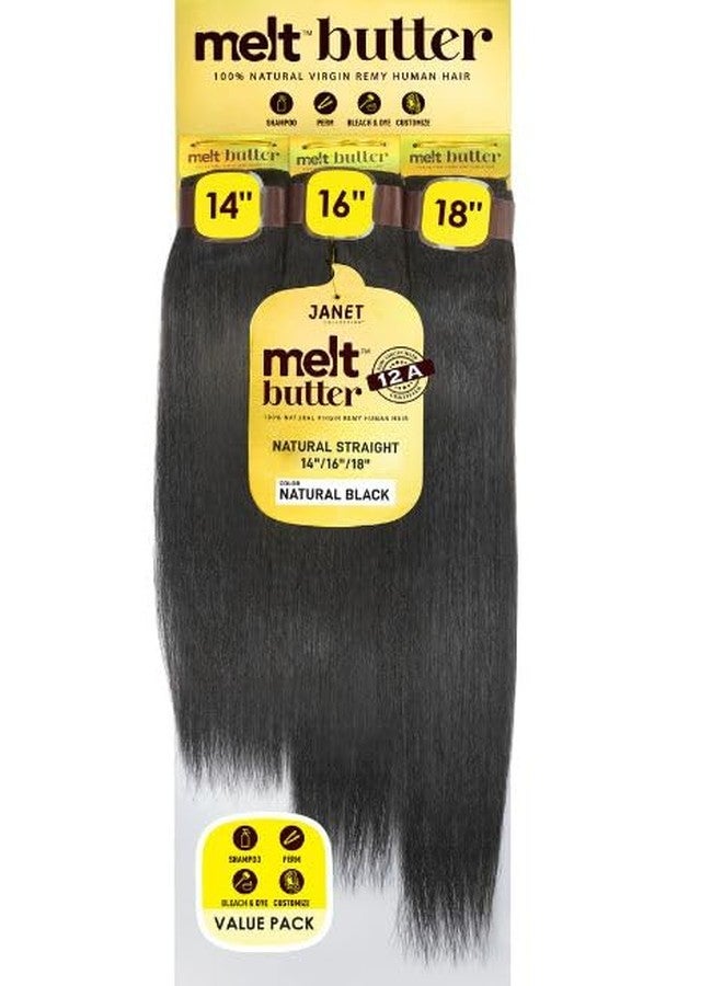 Janet Collection melt butter 12A 100% Natural Virgin Remy Human Hair NATURAL STRAIGHT 3Bundles Deal Natural Black Color (Natural Black (20"22"24") - Image 1