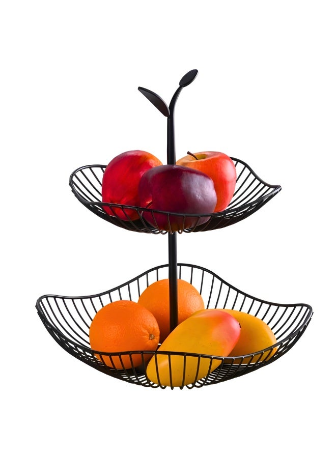 VIO 2 Tier Large Fruit Basket with Detachable Baskets for Kitchen Counter Decorative Fruit Bowl Countertop Fruit Vegetable Storage Basket Bread Basket Snack Veggies Fruit Holder Metal Countertop Fruit Stand with Handle Hanging Fruit Basket Storage Organizer - Image 1