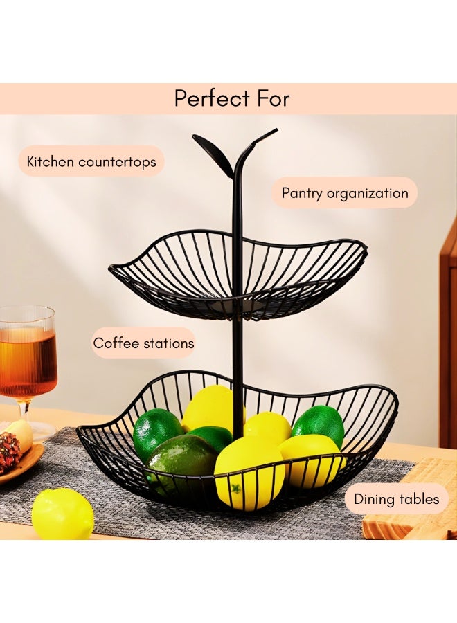 VIO 2 Tier Large Fruit Basket with Detachable Baskets for Kitchen Counter Decorative Fruit Bowl Countertop Fruit Vegetable Storage Basket Bread Basket Snack Veggies Fruit Holder Metal Countertop Fruit Stand with Handle Hanging Fruit Basket Storage Organizer - Image 4