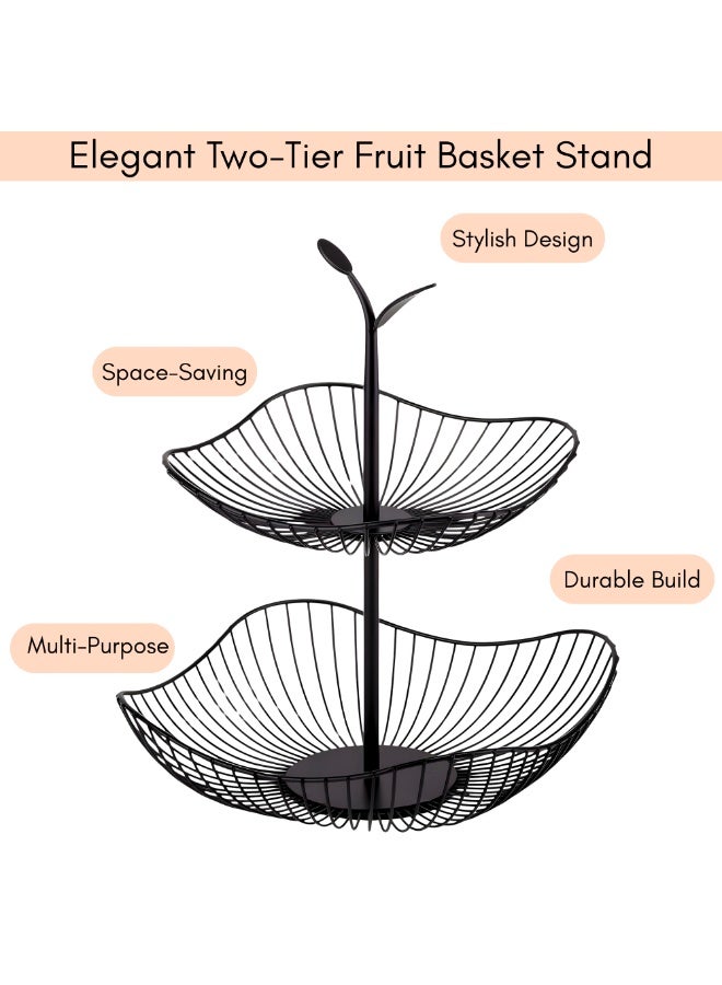 VIO 2 Tier Large Fruit Basket with Detachable Baskets for Kitchen Counter Decorative Fruit Bowl Countertop Fruit Vegetable Storage Basket Bread Basket Snack Veggies Fruit Holder Metal Countertop Fruit Stand with Handle Hanging Fruit Basket Storage Organizer - Image 3