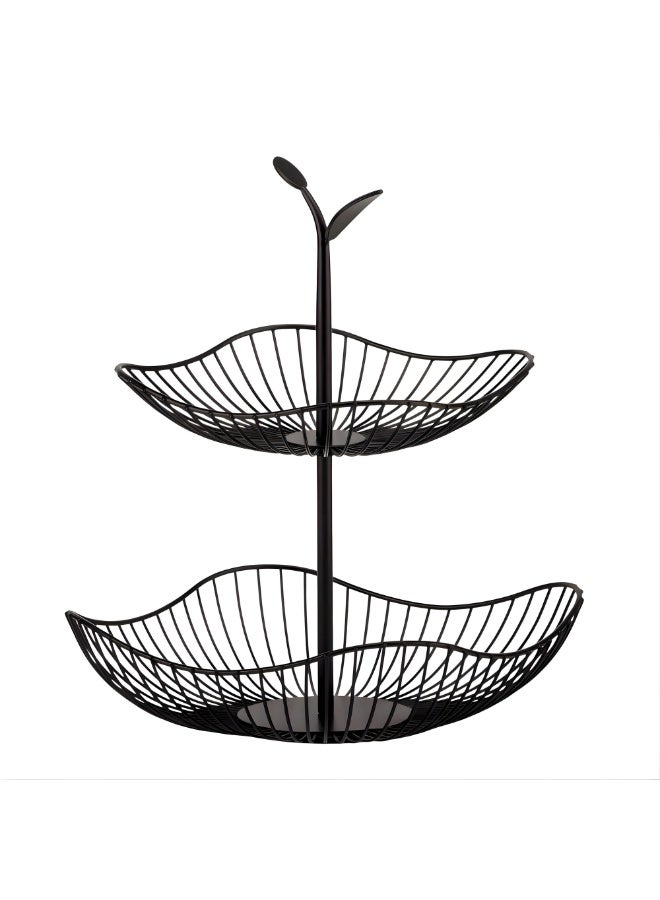 VIO 2 Tier Large Fruit Basket with Detachable Baskets for Kitchen Counter Decorative Fruit Bowl Countertop Fruit Vegetable Storage Basket Bread Basket Snack Veggies Fruit Holder Metal Countertop Fruit Stand with Handle Hanging Fruit Basket Storage Organizer - Image 2