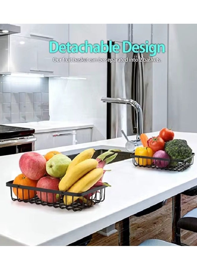 VIO 2 Tier Fruit Basket with Detachable Baskets Household Hanging Fruit Basket Storage Organizer Countertop 2 Level Metal Fruit Stand Decorative Fruit Bowl Countertop Fruit Vegetable Bowl with Wooden Handle for Fruits Veggies Snacks Breads Kitchen Counter  - Image 5