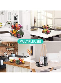 VIO 2 Tier Fruit Basket with Detachable Baskets Household Hanging Fruit Basket Storage Organizer Countertop 2 Level Metal Fruit Stand Decorative Fruit Bowl Countertop Fruit Vegetable Bowl with Wooden Handle for Fruits Veggies Snacks Breads Kitchen Counter  - Image 4