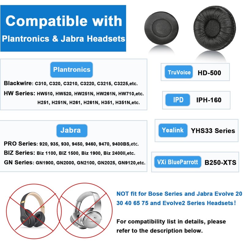 Callez Ear Cushions for Plantronics Headset Replacement 50mm Ear Pads Designed for Headphone Plantronics HW251N HW261N HW510 Blackwire C320 3210 3220 Jabra Pro 920 9450 GN 2000 9125 Biz 1500 2400II (10 Pack) - Image 2