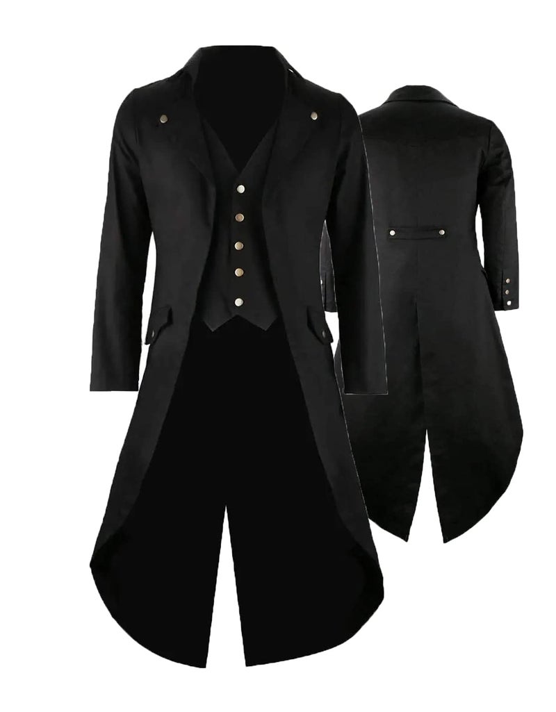 GOLDSTITCH Mens Black Vintage Tailcoat Jacket Fancy Cool Cosplay Costume Robe Black X-Large - Image 2