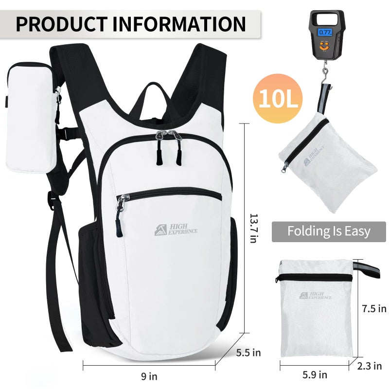 HIGH EXPERIENCE Hiking Backpack 10L/15L Small Daypack Lightweight Packable Travel Foldable Water Resistan for Women Men (White, 10L) - Image 3