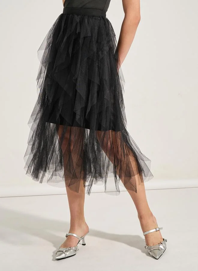 Take Two Frill Mesh Insert A-Line Midi Skirt