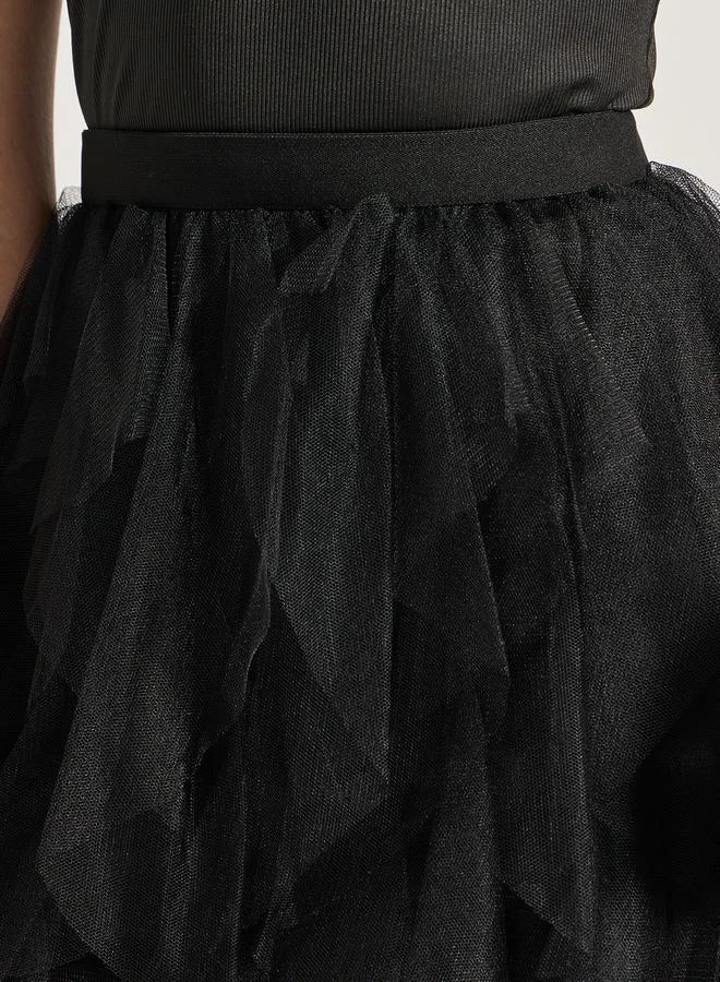 Take Two Frill Mesh Insert A-Line Midi Skirt