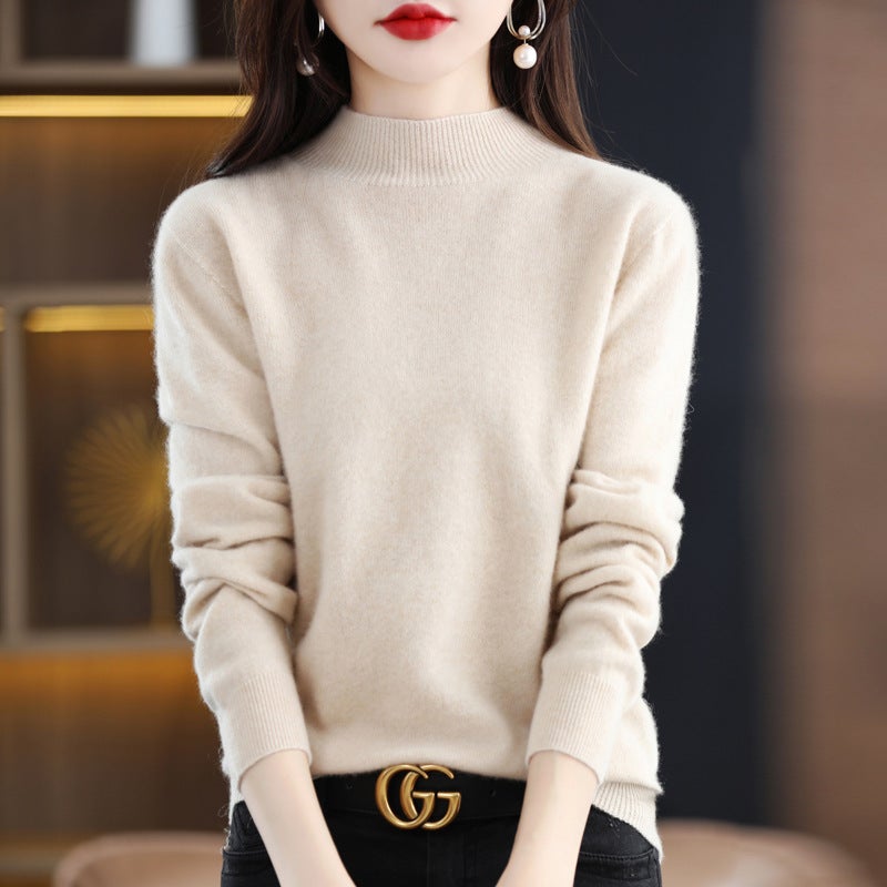 Solid Color Base Shirt Stylike Half-Turtleneck Inner Wearing Knitted Outer Wearing Sweater Women'S New Style Top Mid-Collar Long Sleeve - Image 1