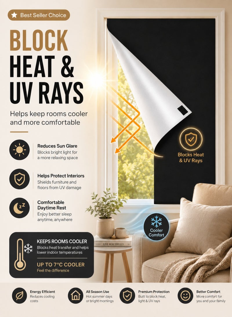 ONETO Portable Blackout Curtain 100×150 cm Self-Adhesive No Drilling Window Blind 100% Blackout Heat Insulation UV Protection Cuttable Privacy Curtain for Bedroom Living Room Bathroom - Image 3