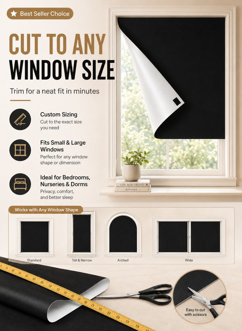 ONETO Portable Blackout Curtain 100×150 cm Self-Adhesive No Drilling Window Blind 100% Blackout Heat Insulation UV Protection Cuttable Privacy Curtain for Bedroom Living Room Bathroom - Image 5