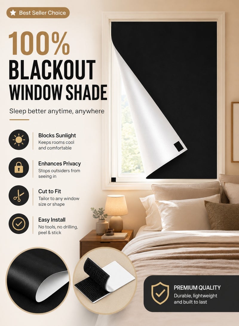 ONETO Portable Blackout Curtain 100×150 cm Self-Adhesive No Drilling Window Blind 100% Blackout Heat Insulation UV Protection Cuttable Privacy Curtain for Bedroom Living Room Bathroom - Image 1