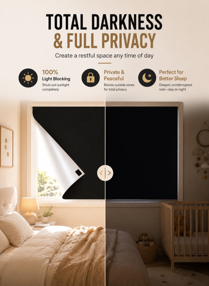 ONETO Portable Blackout Curtain 100×150 cm Self-Adhesive No Drilling Window Blind 100% Blackout Heat Insulation UV Protection Cuttable Privacy Curtain for Bedroom Living Room Bathroom - Image 2