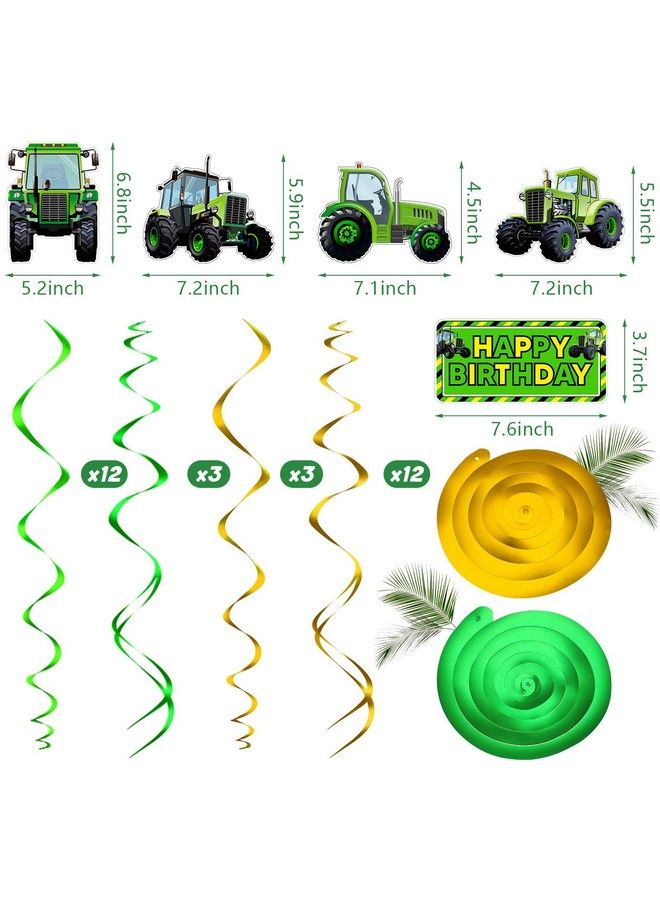Marspark 30 قطعة لوازم حفلة الجرار زينة عيد ميلاد الجرار زينة معلقة دوامات الجرار وقت الجرار هدايا معلقة زينة حفلة لموضوع عيد ميلاد الجرار الأخضر حفلة استقبال المولود 5 أنماط - Image 3