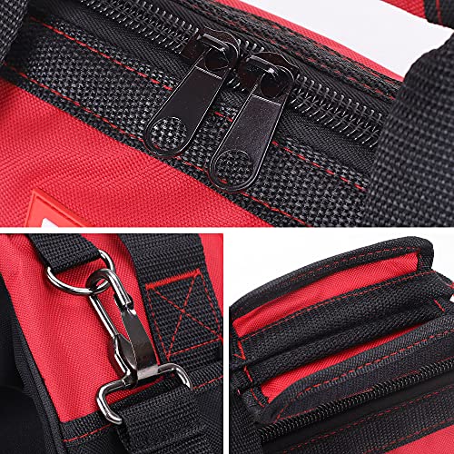 FASTPRO 14-Inch Zip-top Wide Mouth Open Storage Tool Bag, Classic Black&Red Design, Fashionable Design, 600D Polyester Fabric Material for Quality Endurance, With Adjustable Shoulder Strap - Image 3