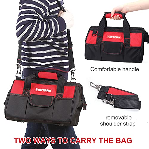 FASTPRO 14-Inch Zip-top Wide Mouth Open Storage Tool Bag, Classic Black&Red Design, Fashionable Design, 600D Polyester Fabric Material for Quality Endurance, With Adjustable Shoulder Strap - Image 5