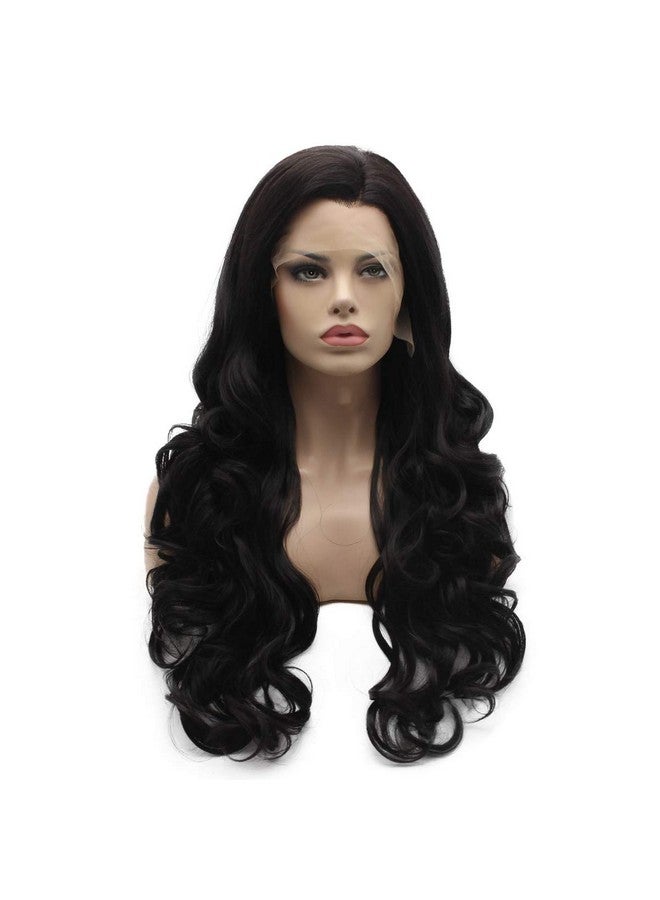 Lushy Synthetic Lace Front Wig Wavy Long Darkest Brown Wig Heat Friendly Full Density Realistic Wig  - Image 1
