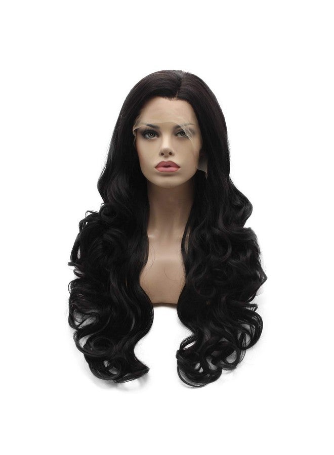 Lushy Synthetic Lace Front Wig Wavy Long Darkest Brown Wig Heat Friendly Full Density Realistic Wig  - Image 4