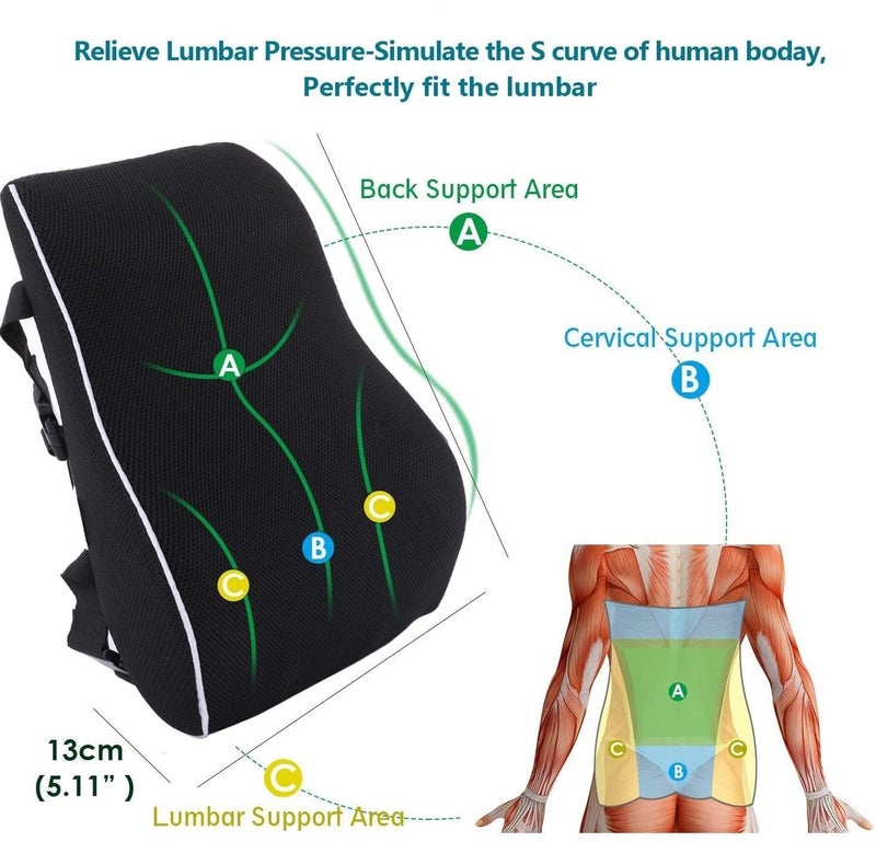 Benzola Orthopaedic Back Lumbar Support Pillow Pure Memory Foam for Backrest Cushion Back Pain Relief Ideal Home Office Car Chair Seat Unisex - Image 4