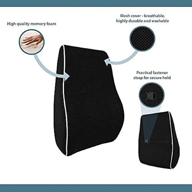Benzola Orthopaedic Back Lumbar Support Pillow Pure Memory Foam for Backrest Cushion Back Pain Relief Ideal Home Office Car Chair Seat Unisex - Image 3