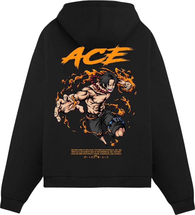 Alex Rosen Ace Printed Black Unisex Oversize Fit Cotton Hooded Sweatshirt - Image 1