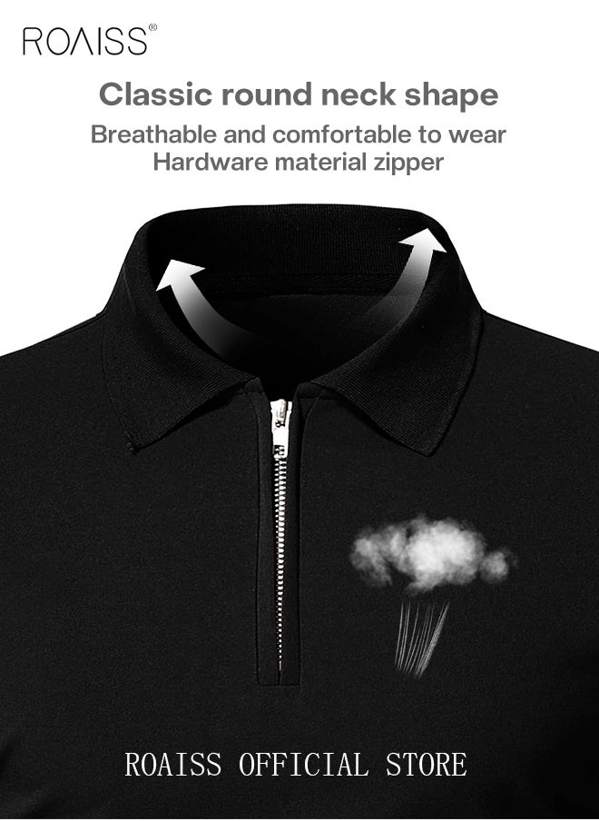 roaiss Men's Polo Shirt Solid Color Short Sleeve Lapel T Shirt Casual Fit Summer Fashion Essential  - Image 5