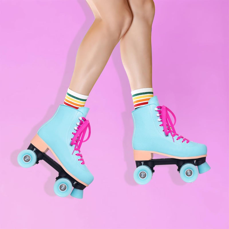 Nattork Roller Skates for Women Outdoor Indoor Four-Wheel Fun Fashionable Roller Skates for Men Girls Boys Teal - Image 5