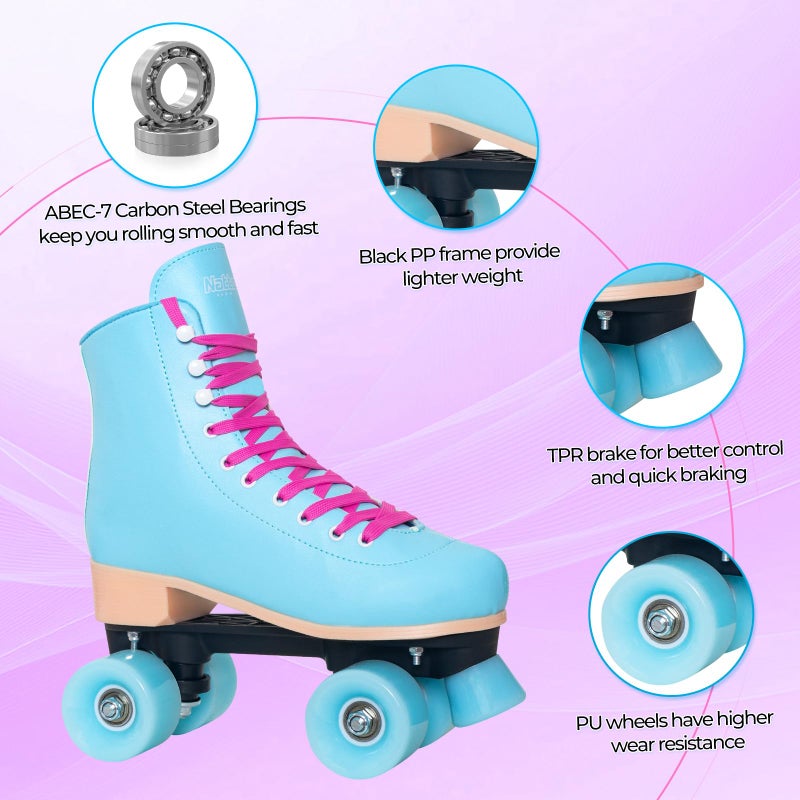 Nattork Roller Skates for Women Outdoor Indoor Four-Wheel Fun Fashionable Roller Skates for Men Girls Boys Teal - Image 2