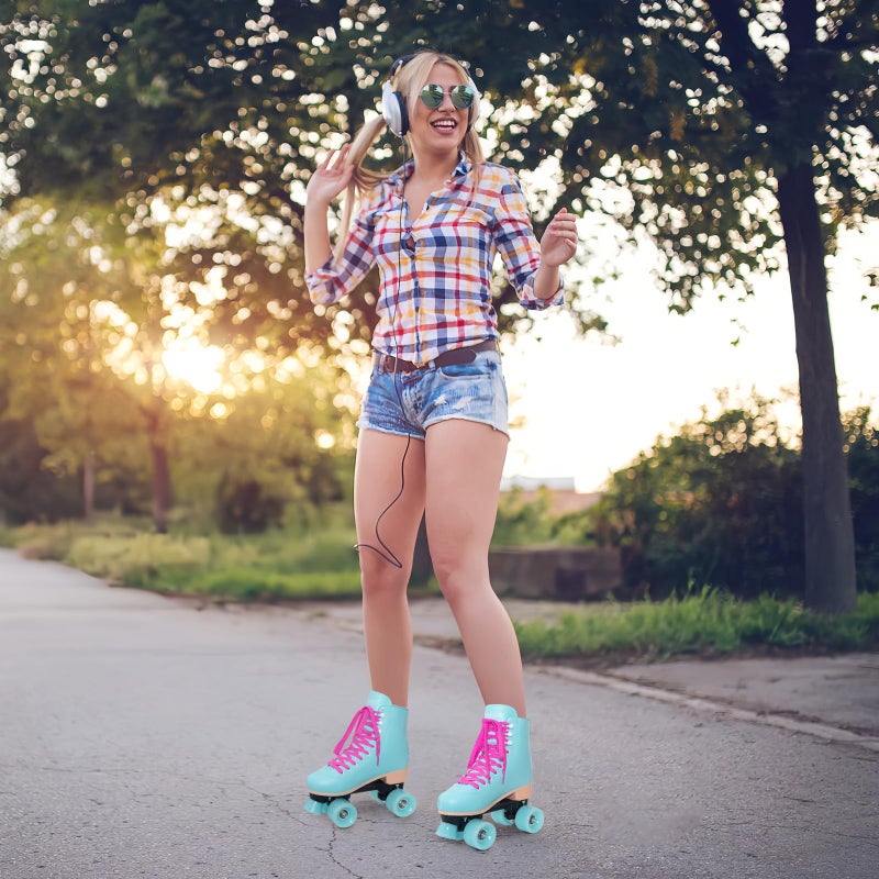 Nattork Roller Skates for Women Outdoor Indoor Four-Wheel Fun Fashionable Roller Skates for Men Girls Boys Teal - Image 3
