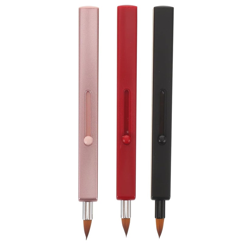 3pcs Retractable Lip Brush Set Nylon Mini Lipstick Applicator with Cap Portable Travel Makeup Tool for Women - Image 1