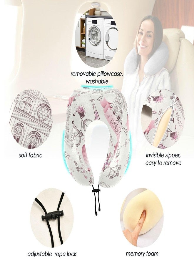 ZOEO Travel Pillow for Neck Head, Paris Eiffel Tower Flower Memory Foam Padding Sleeping Airplane Trains Cars Camping Office - Image 2