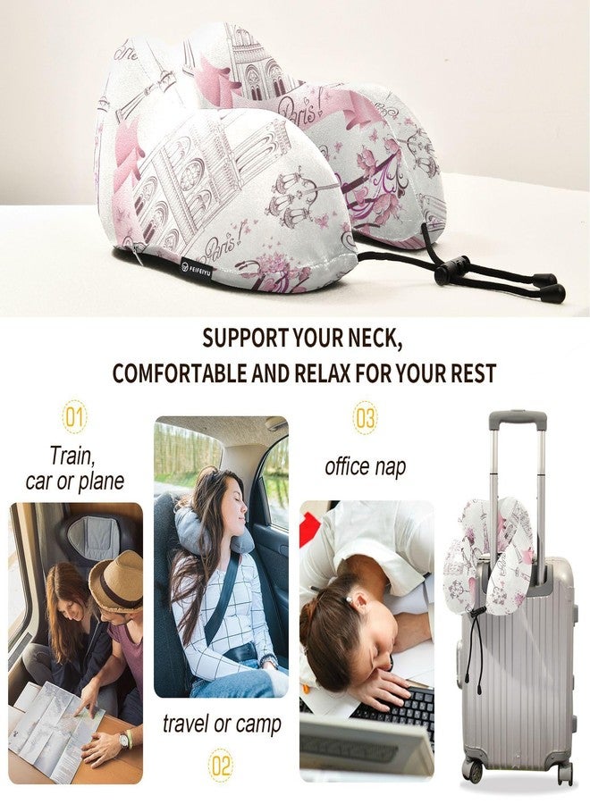 ZOEO Travel Pillow for Neck Head, Paris Eiffel Tower Flower Memory Foam Padding Sleeping Airplane Trains Cars Camping Office - Image 4