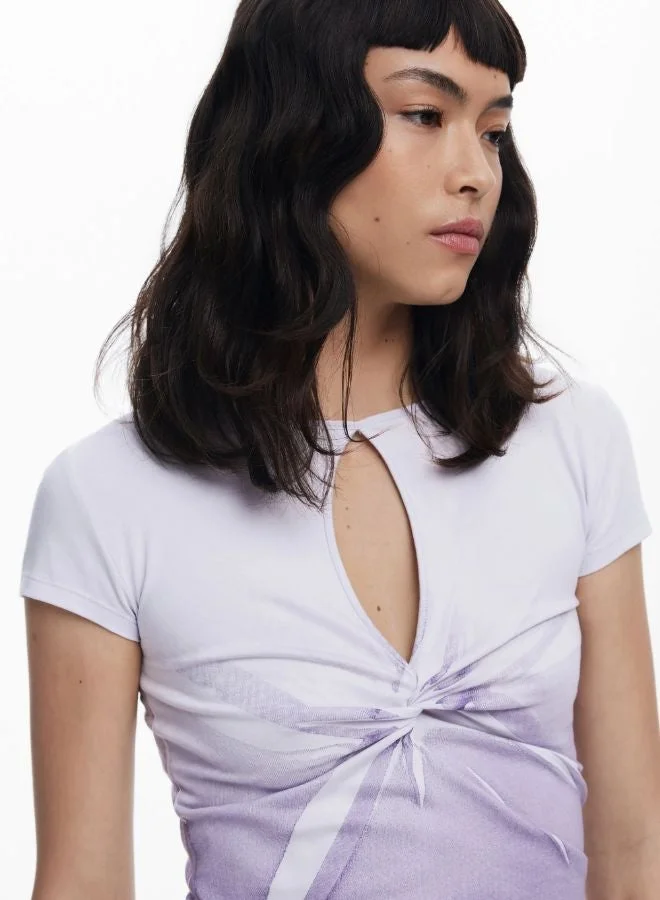 Desigual Purple Short-Sleeve T-Shirt With Opening for Women | Best Price UAE