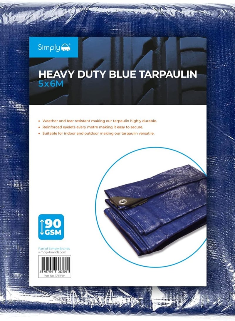 قماش مشمع واضح للسيارة من بولي إيثيلين من سيمبلي، لون أزرق، مقاس 5 × 6 متر - Image 2