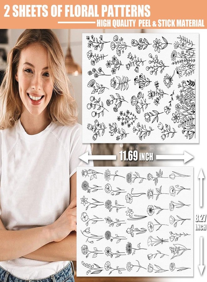 Patemby Embroidery Pattern Water Soluble Embroidery Stabilizers, Stick and Stitch Embroidery Paper Wash Away with Pre-Printed Pattern Designs Stencils Transfers for Hand Sewing Lover Beginner - Image 2