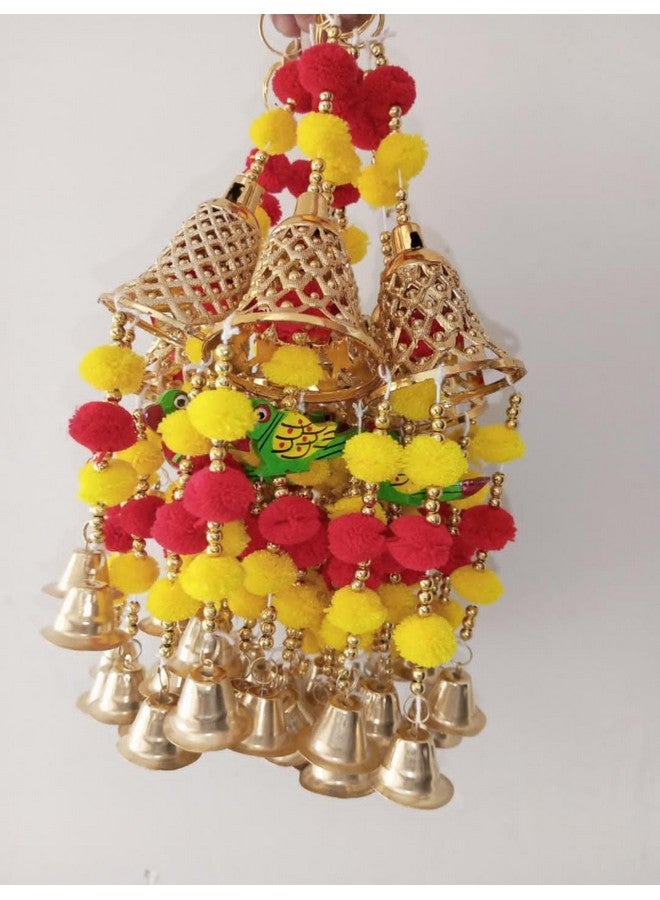 SP SellPlus,Main Door Entrace Wall Hanging for Home Decoration Office Decor,latken with Golden Bells pom pom Wall Hanging - Image 2