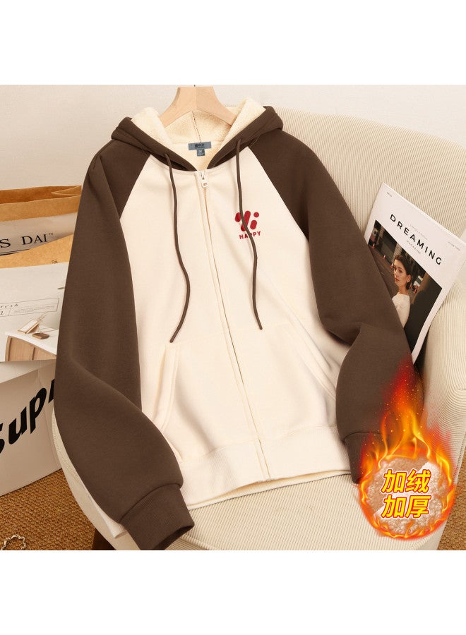 Flying in the snow Women's Hoodie Jacket 2026 New Retro Color-blocking Cardigan Hooded Top Women's Style - Image 2