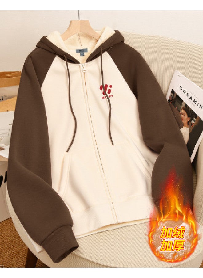 Flying in the snow Women's Hoodie Jacket 2026 New Retro Color-blocking Cardigan Hooded Top Women's Style - Image 1