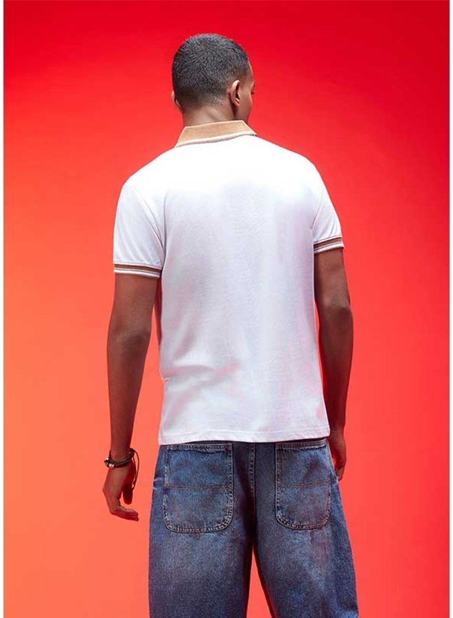 Veirdo Pure Cotton Regular Fit White Half Sleeve Polo T-Shirt For Men - Image 4